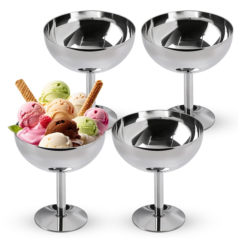 4 bicchieri per gelato, in acciaio inox, da dessert da cocktail, da dessert con piedini, da dessert, da gelato, per insalata, yogurt e budino di frutta per matrimoni, feste