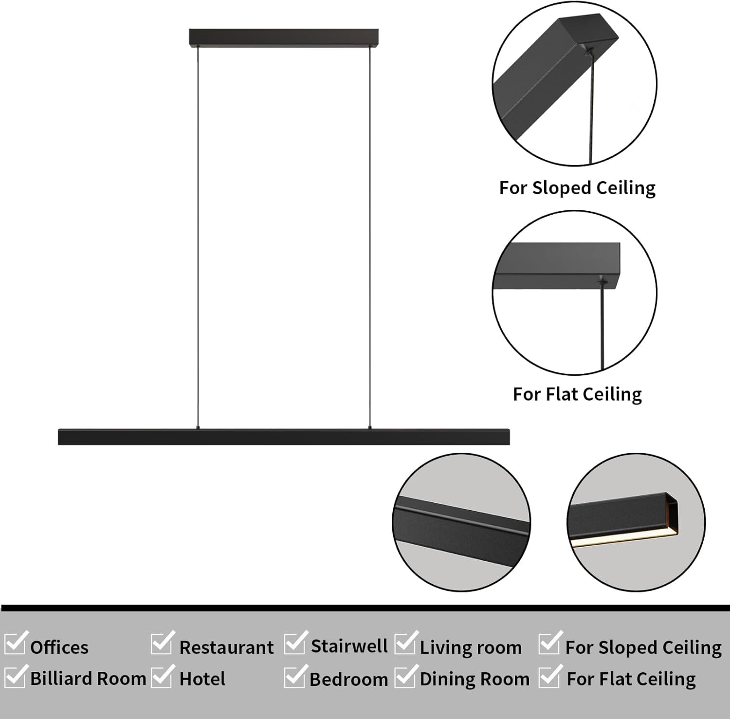 Moderne led-hanglamp voor eetkamer, dimbaar, met afstandsbediening, eettafel, hanglamp, keuken, hanglamp, plafondlamp, in hoogte verstelbaar, kroonluchter voor kantoor, salontafel, lamp (zwart, 120