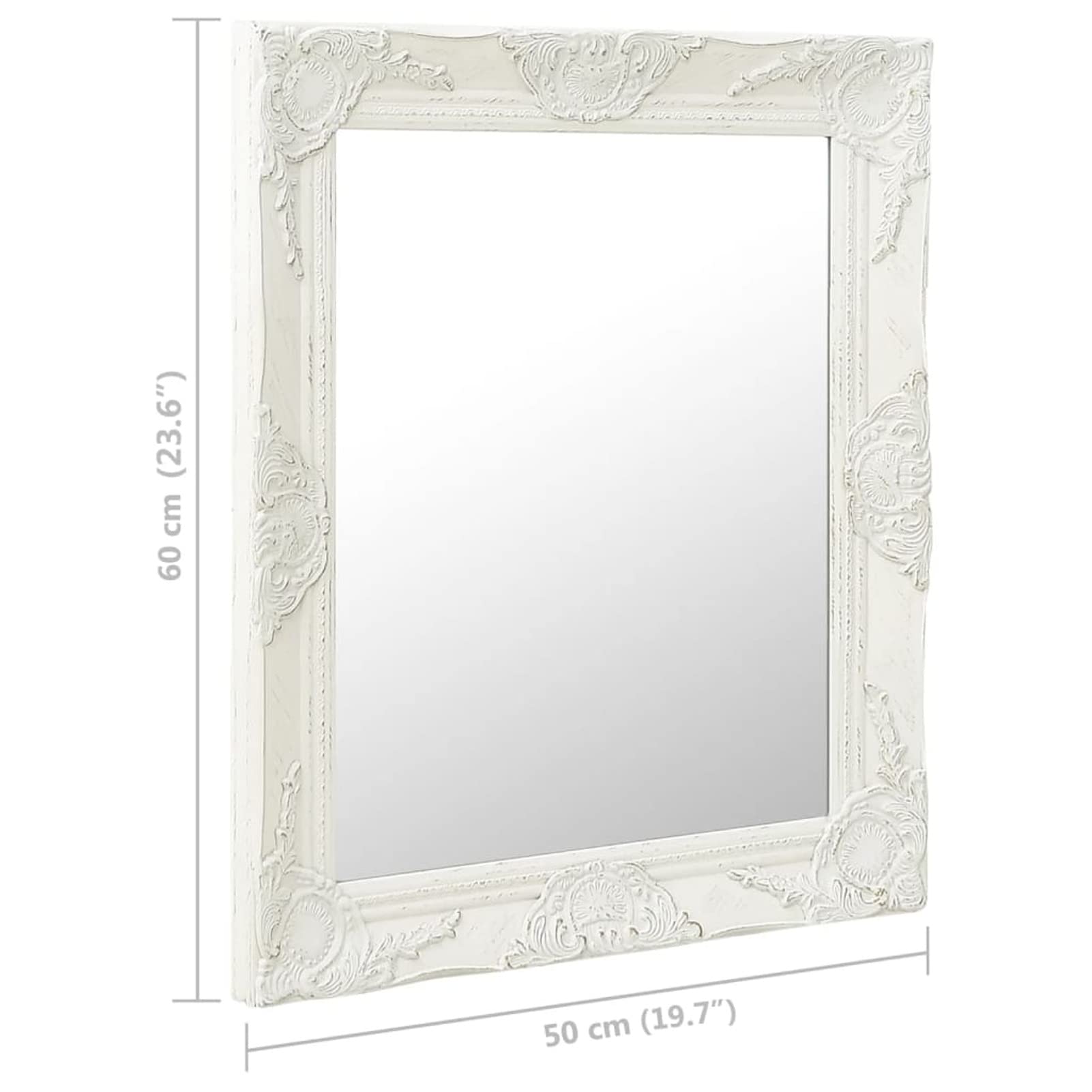 Homgoday Lustro ścienne w stylu barokowym 50 x 60 cm białe, meble, lustro do drzwi lustro toaletowe, lustro łazienkowe
