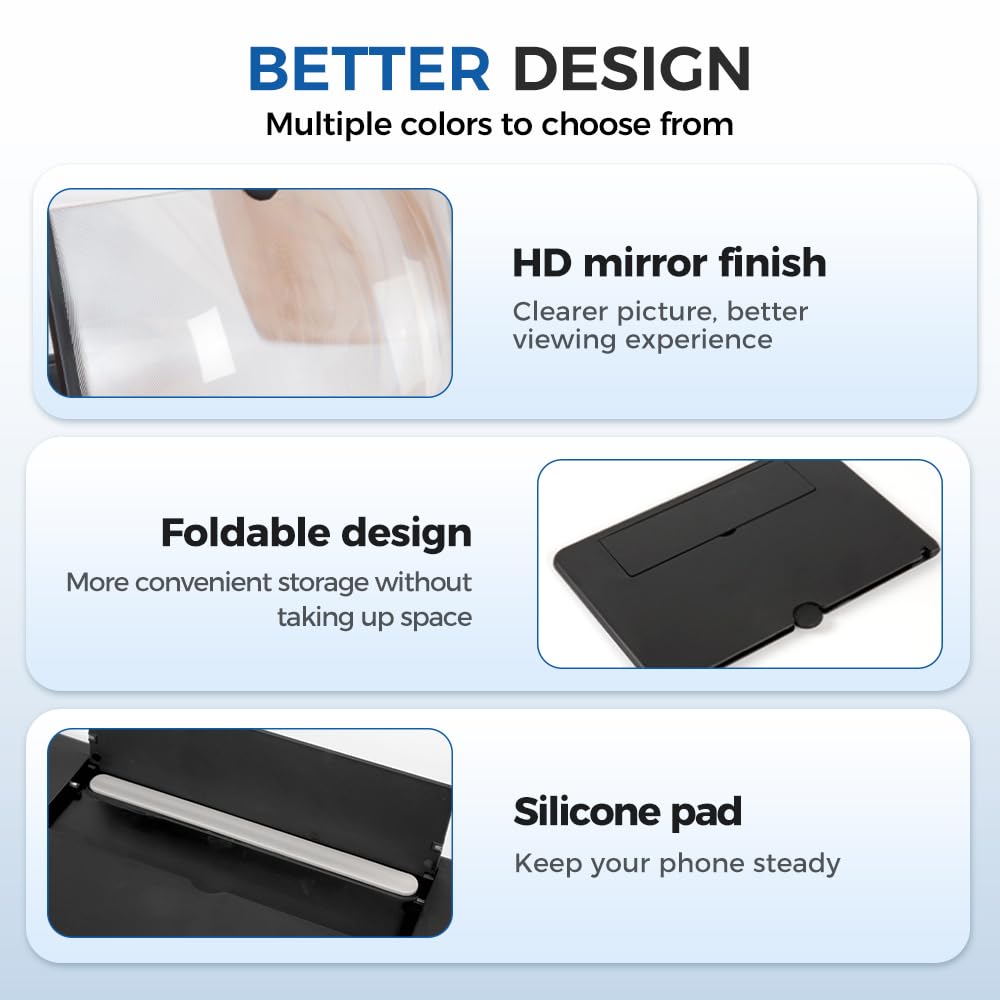 Screen Magnifier 2026 Version, Mobile Phone 3D HD Screen Magnifier, Foldable Phone Holder with Screen Amplifier, Magnifying Projector Screen for Movies Videos Gaming for All Phones (Black, 10 inch)