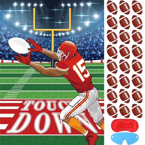 Atiloy Football Party Games for Kids Pin the Football Goalpost Game Post with 24 Stickers Large Party Game Sticker for Classroom School Family Sports Theme Event Decorations Supplies