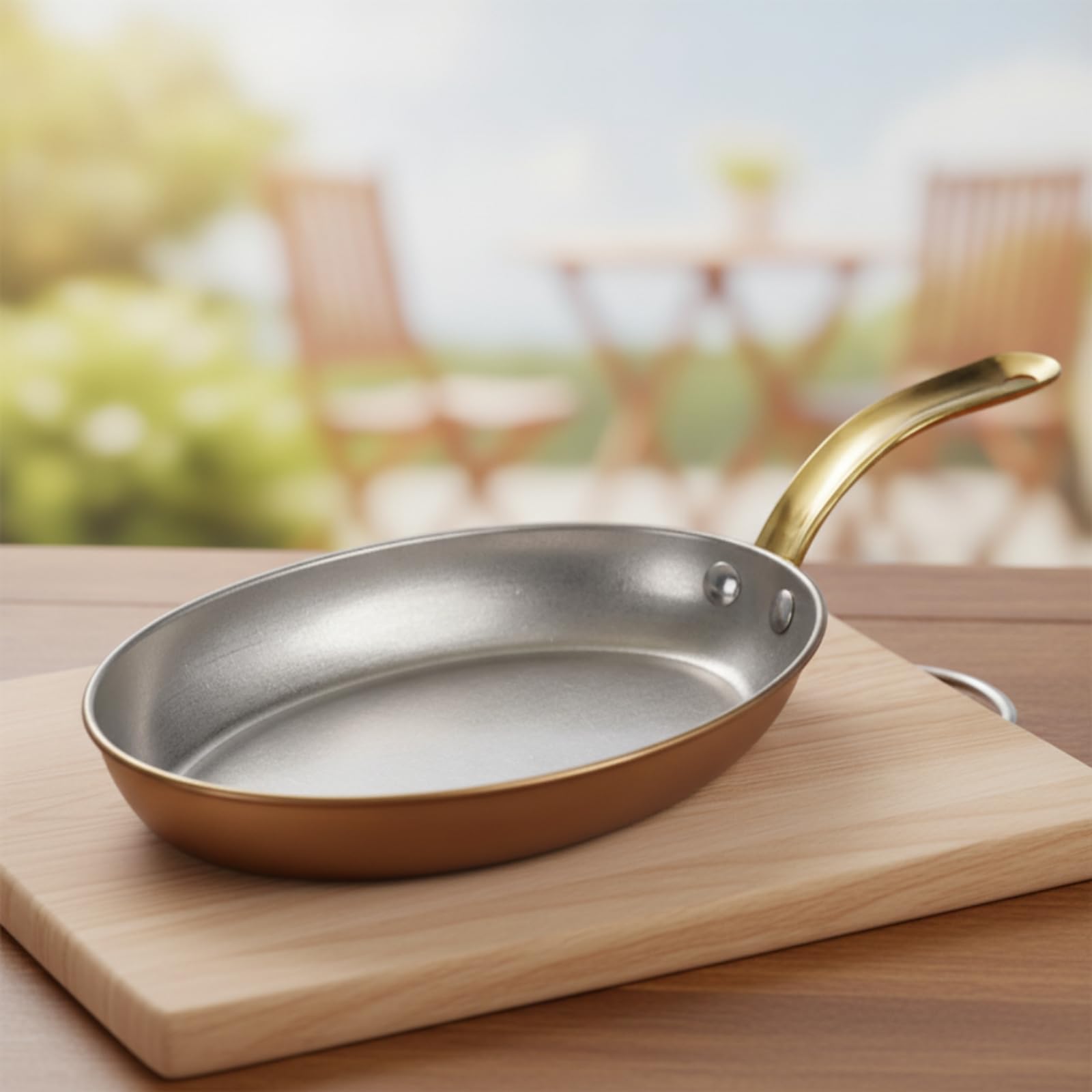 Piatto con Manico in Acciaio Inox Piatto da Portata Dorato Stoviglie per Ristoratori, 24cm