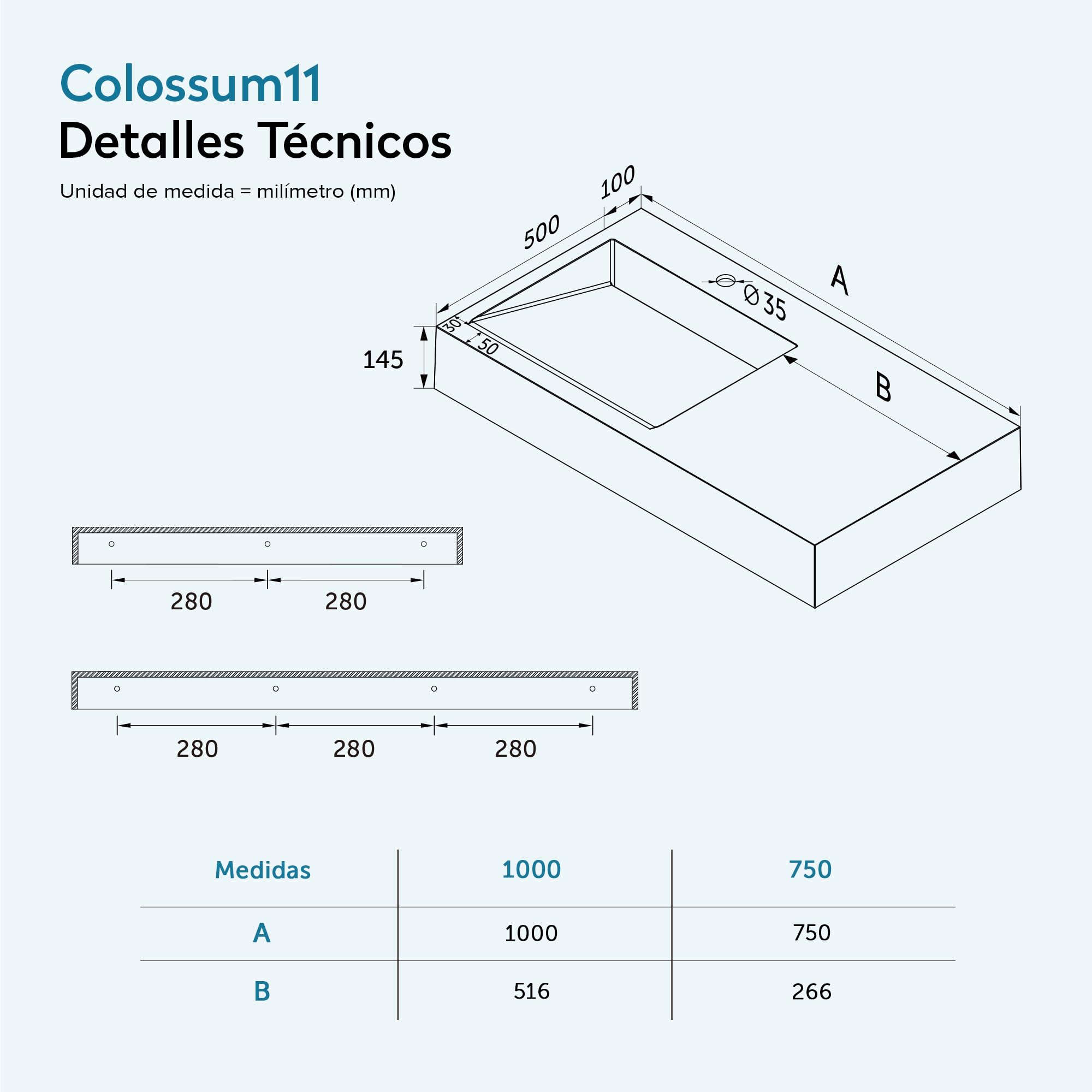 doporro Lavabo Suspendido de Mármol Fundido Blanco 100x50x15 cm – Lavabo de Baño sobre Encimera, Rectangular, Colossum11