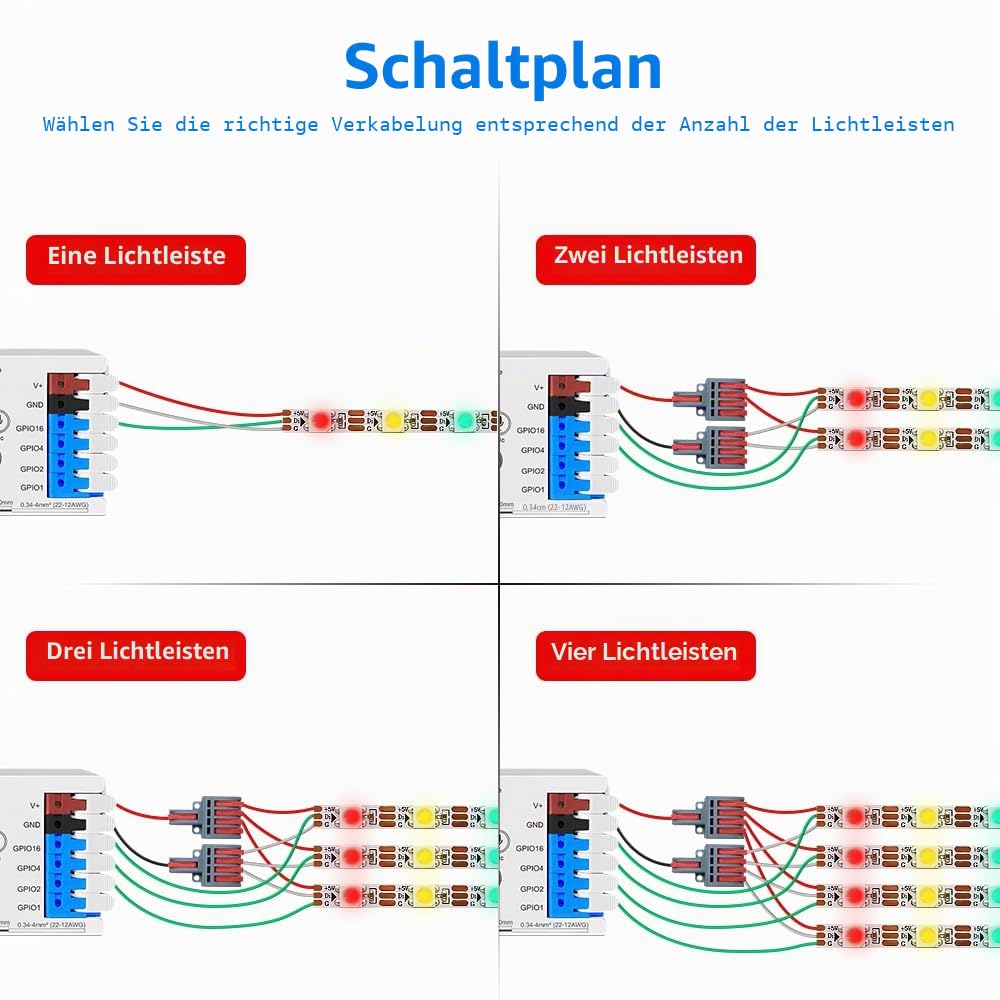 GLEDOPTO LED-Controller WiFi 4 Wege ESP32 WLED - Kompatibel mit Alexa/Google Home - für RGB LED-Streifen 5-24V - Max 15A - GL-C-017WL-D (1 Stück)