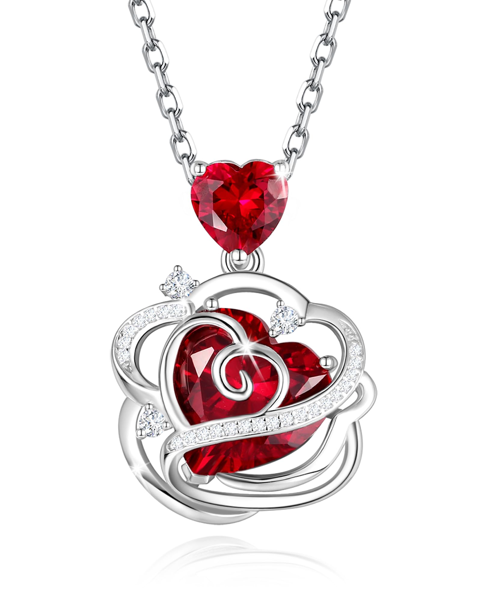 FANCIME Thornless Pulse Geburtsstein Halskette für Frauen Sterling Silber Kette Rose Anhänger Feiner Schmuck Edelstein Geburtstag Weihnachtsgeschenke für Frau Her