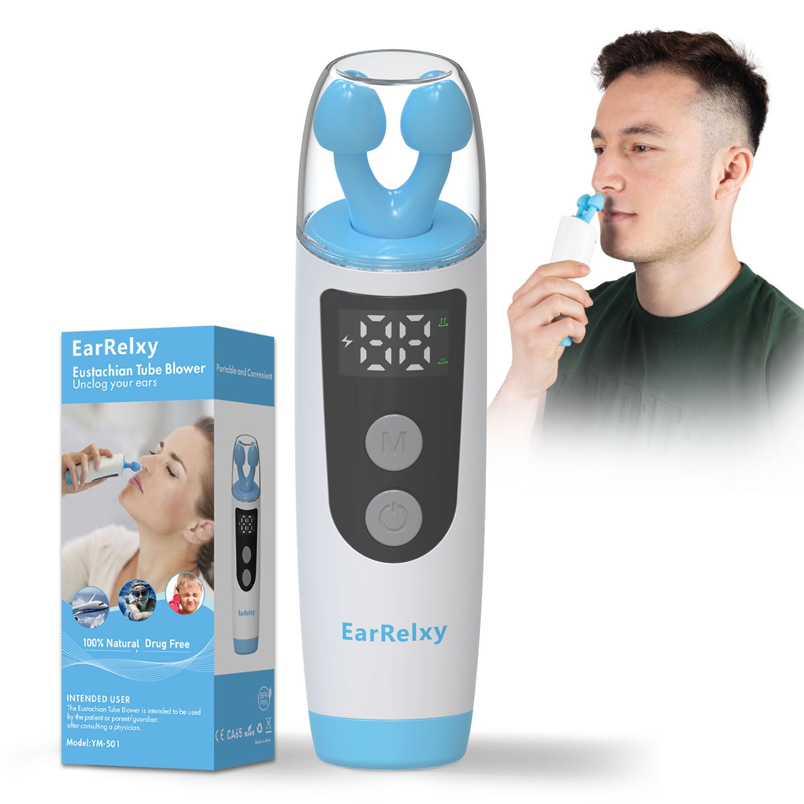 Eustachian Tube Unclogger Relieve Tinnitus and Earache, Ear Popper Relieve Ear Pressure, Ear Pressure Relief Device Pop Blocked Ears Safely, for Air Travel, Diving, Swimming