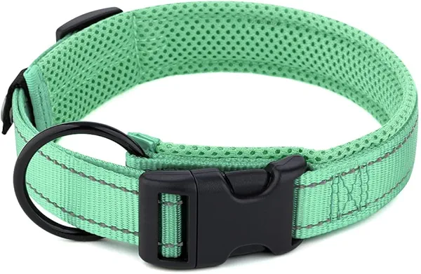 Nethins Reflective Nylon Dog Collar for Small Medium Large Dogs, Adjustable Soft Mesh Padded Pet Collars with Quick Release Buckle