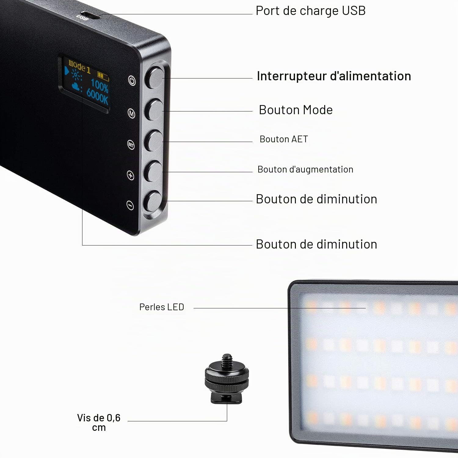 VILTROX Weeylite RB08P RVB LED Vidéo Lumière Réglable Bi-Couleur 2500K ~ 8500K Caméra Éclairage pour DSLR Studio Photographie