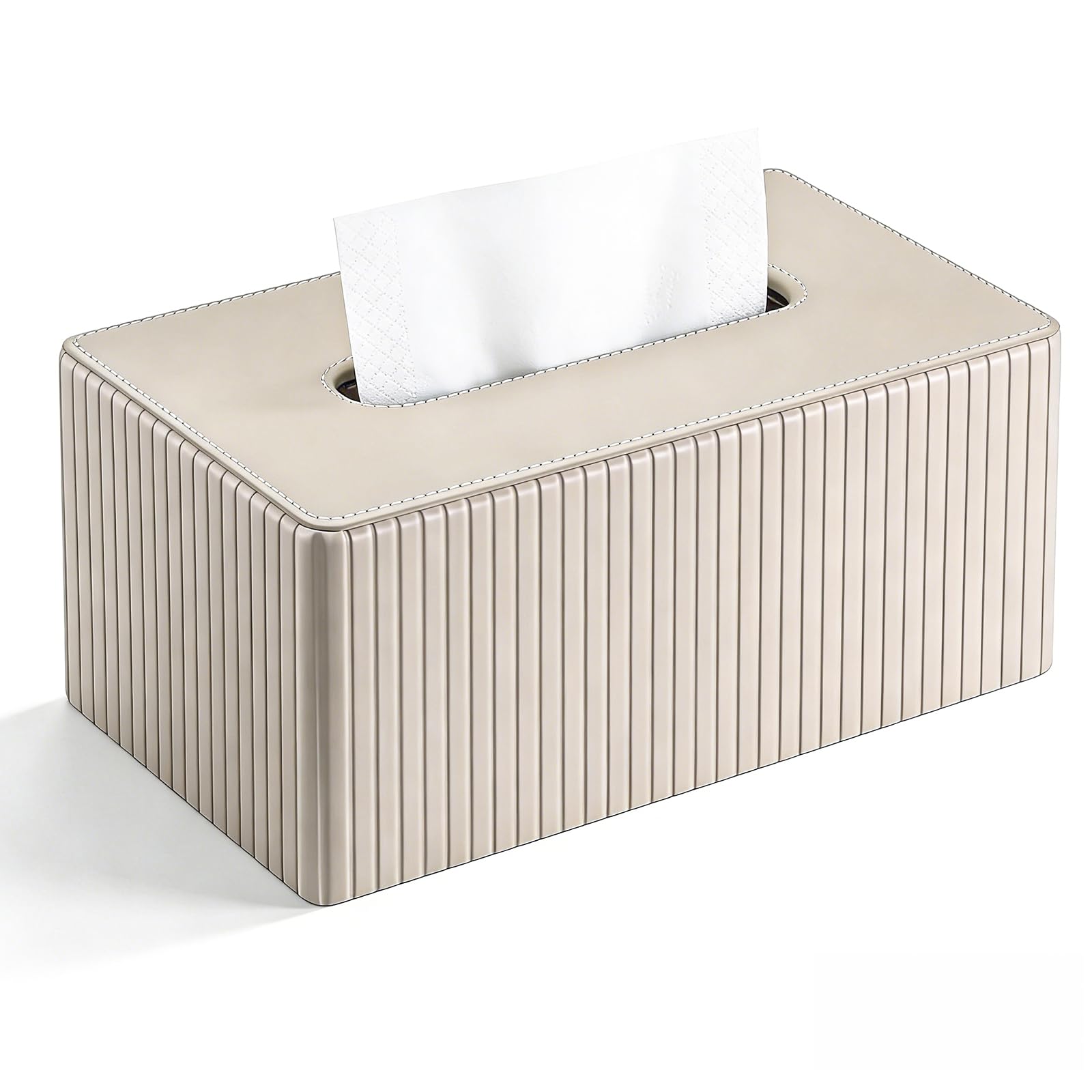 Scatola per fazzoletti in pelle PU, per riporre fazzoletti cosmetici | con chiusura magnetica, beige, decorazione per bagno, soggiorno e ufficio (26 x 15 x 12 cm)