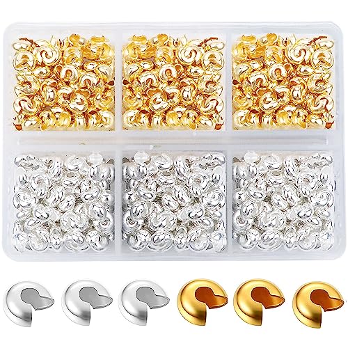 600 Pieces Crimp Bead Covers 4mm Open Half Round Crimp Bead Knot Cover Small Beads for Jewelry Craft Making