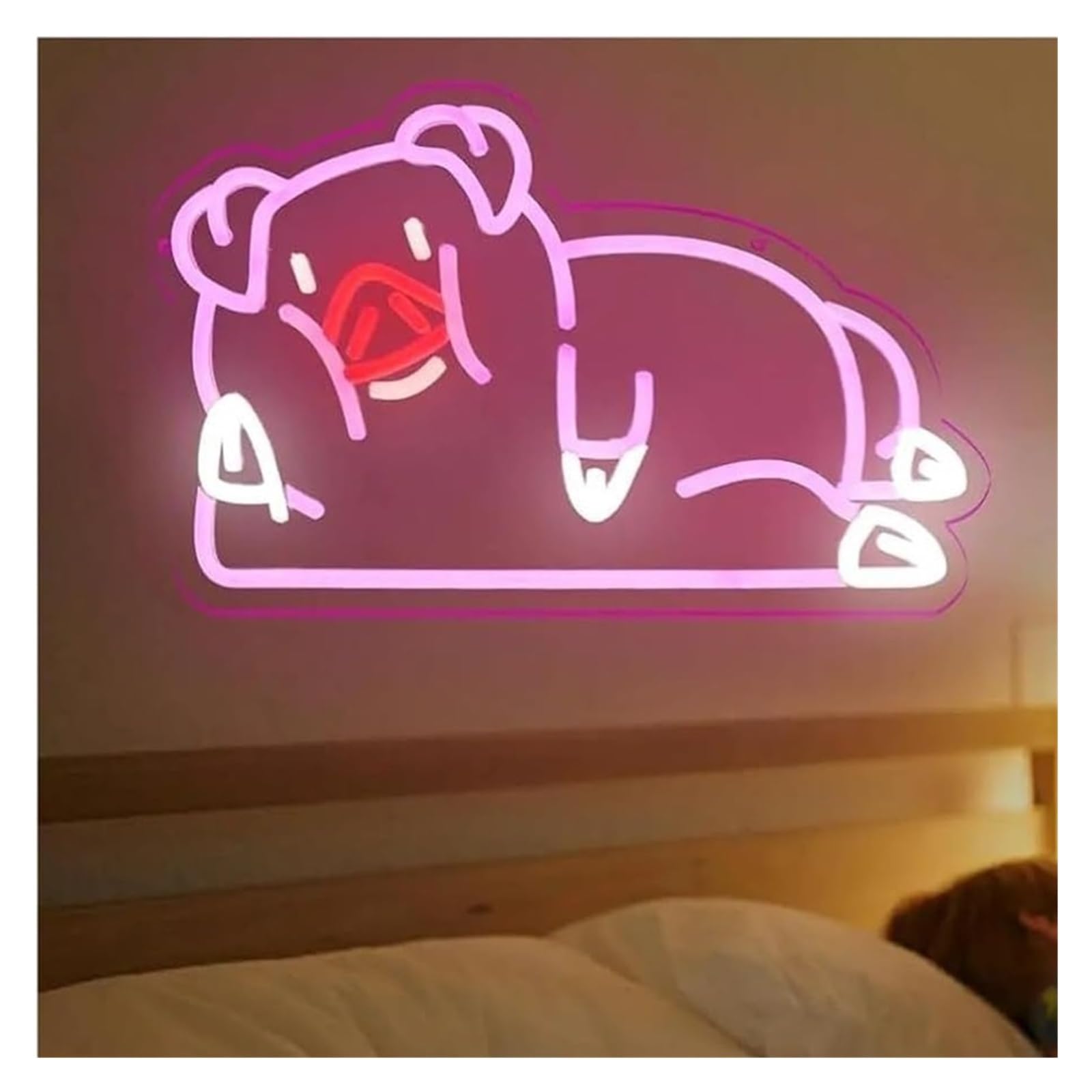 Letrero de neón cerdo para rosa con luz animal para sala juegos, habitación infantil, para fiesta, decoración pared, 40 x 25 cm