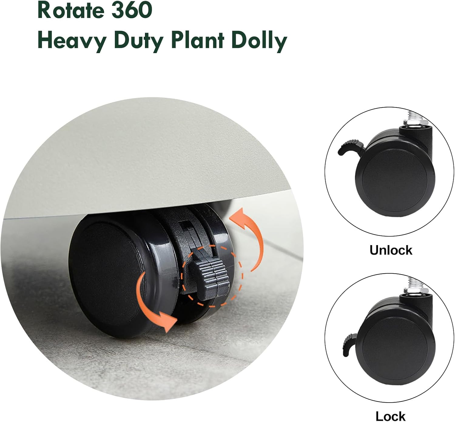 Planter Caddies 2 Set Lockable Caster Wheels, Heavy Duty Plant Stand Tray, Sturdy Plant Dolly Indoor/Outdoor Home Decor Flower Pot Rack with Large Water Storage Drawer Absorbe Cotton- Ivory White