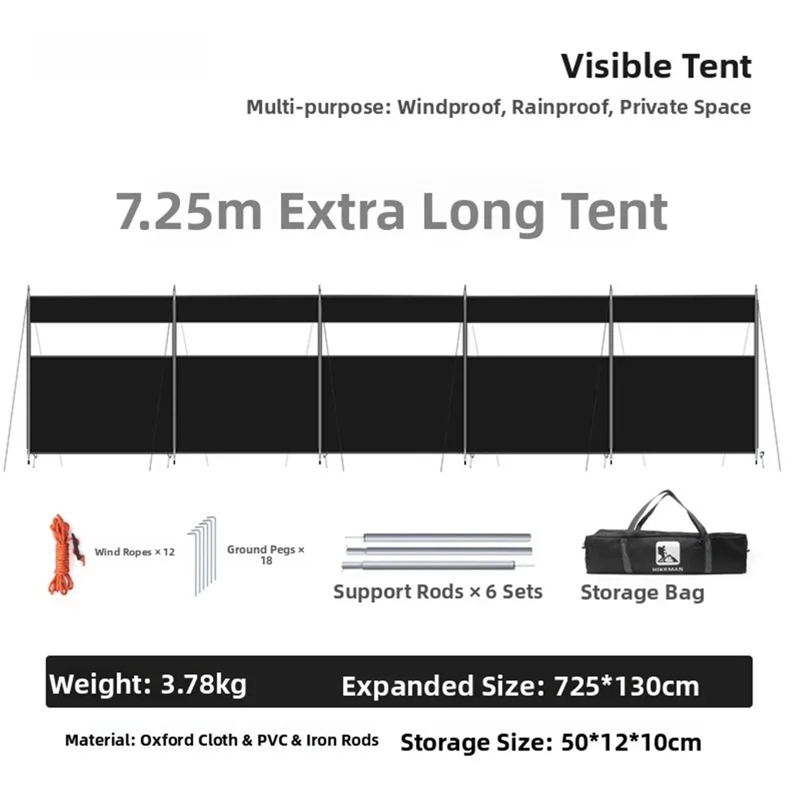 Paravento da Spiaggia Tenda da Campeggio Impermeabile in Tela Wiscreen for Picnic e Barbecue, con Protezione Invernale, for Attrezzi da Costruzione(7.25m Visible Black)