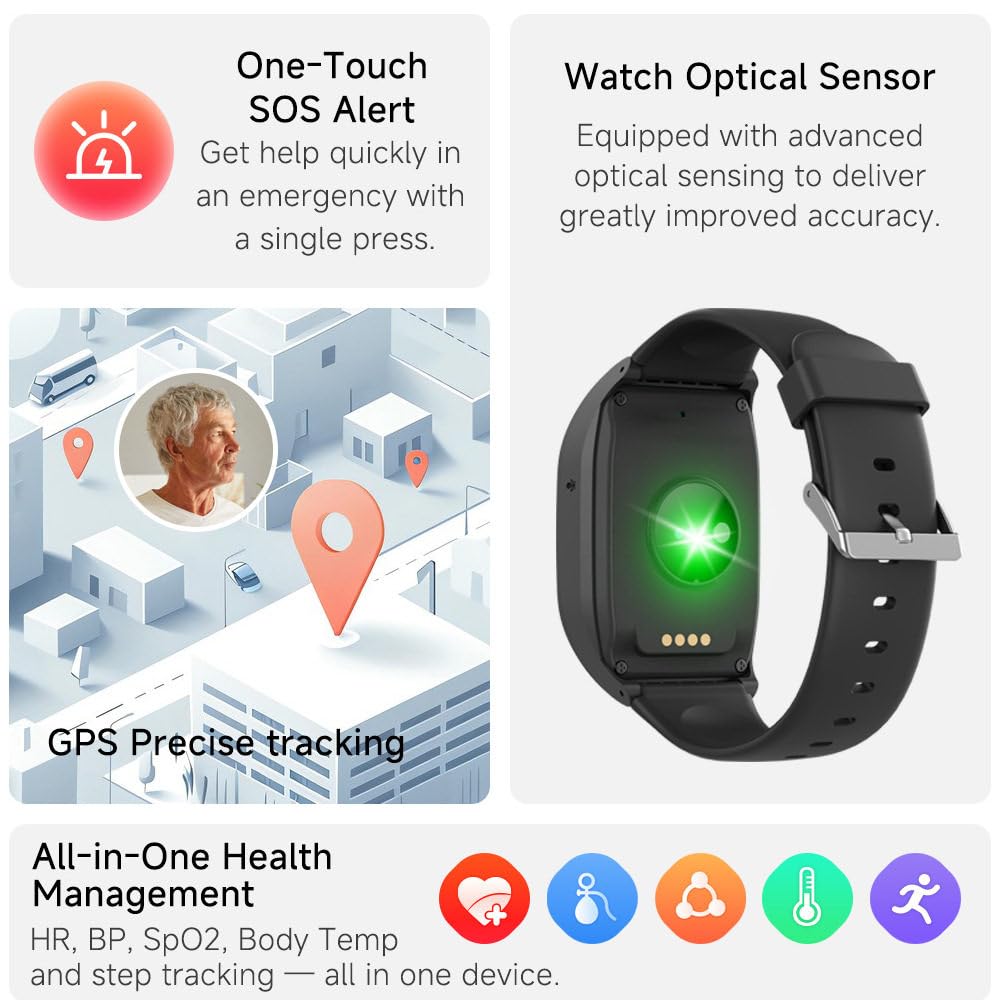 Reloj con Localización GPS Y Botón De Emergencia Sos | Detección De Caídas, Geovalla, Resistencia Al Agua Y Llamadas De Voz 4g Para Personas Mayores,Compatible Con Tarjeta Sim