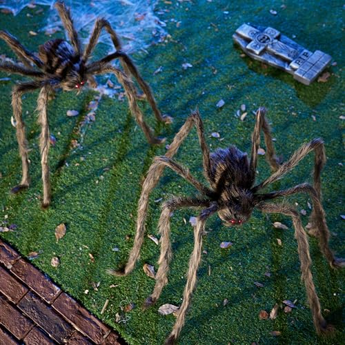 Image of JOYIN 2 Pack 5 Ft Halloween Outdoor Decorations Hairy Brown Spider, Scary Fake Giant Large Spider Haunted House Props, Halloween Lawn Porch Yard Garden Tree Decorations Party Indoor Decor