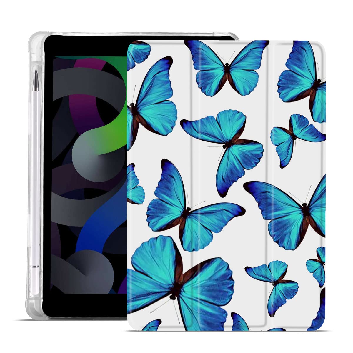 MAYCARI Cartoon Blue Butterfly Case for iPad Pro 11 inch 2021/2020/2018, Cute Case with Pencil Holder