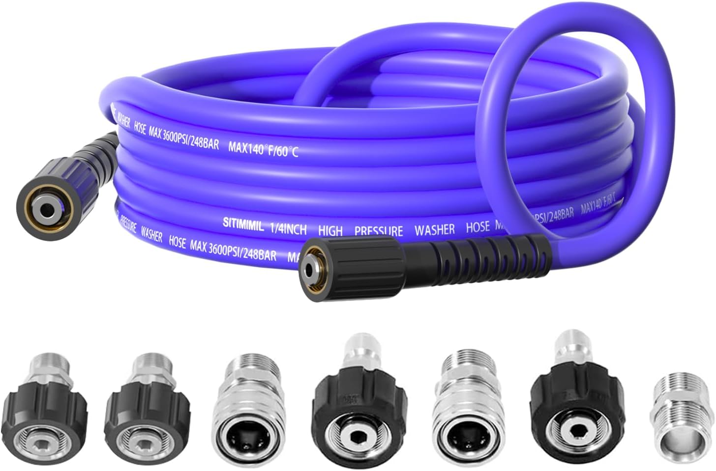 Pressure Washer Hose 25FT 1/4'', Kink Resistant M22 14mm Pressure Washer Hose to 3/8'' Quick Connect Couplers for Replacement, Hose for Pressure Washer 3600 PSI,7 Stainless Steel Accessories