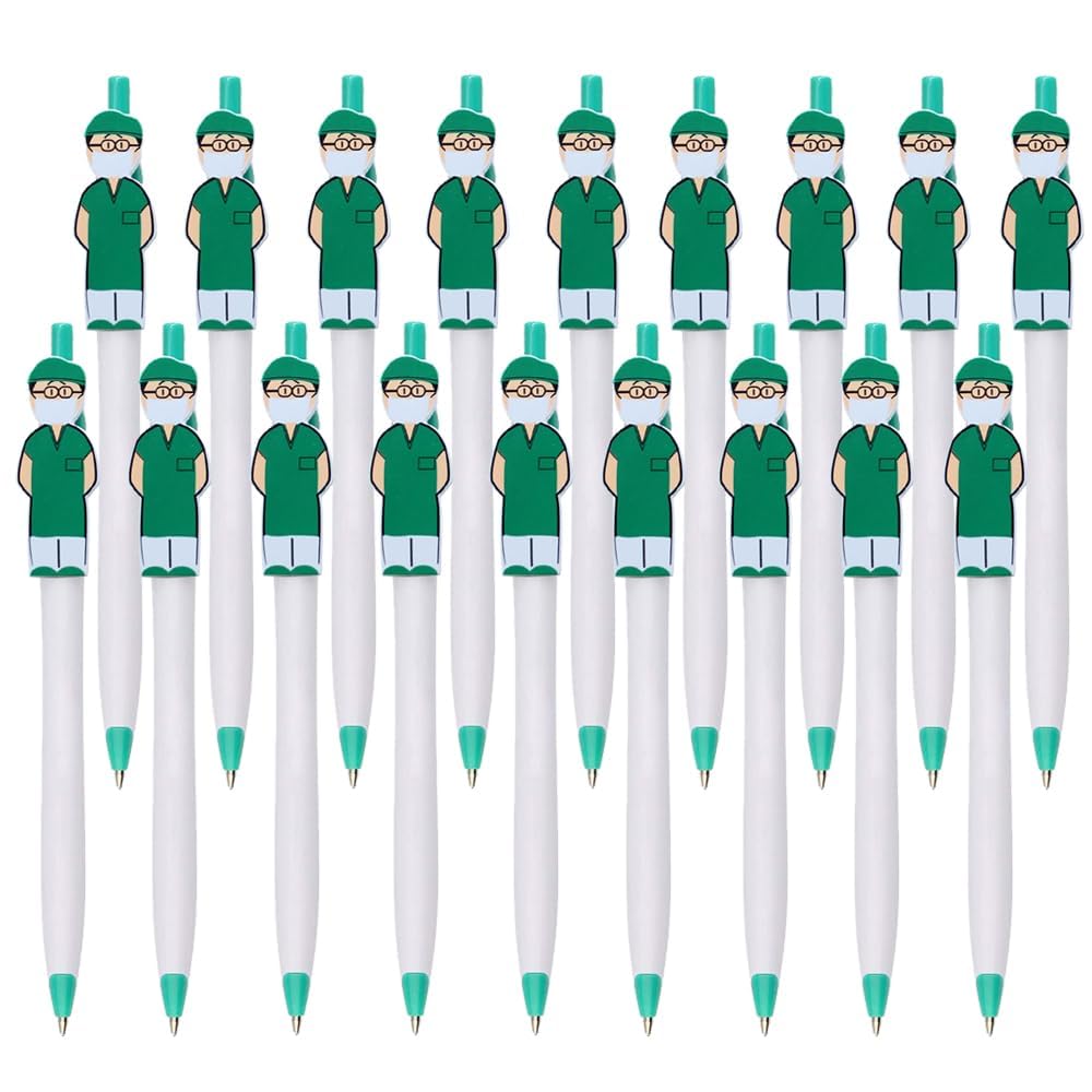 Bukela Cute Nurse Pens Appreciation Gifts Inspirational Nursing Pens Funny Cartoon Nurse Pens Novelty Ball Point Pens for Nursing School Student Medical Assistant Healthcare (Green, 18pcs)