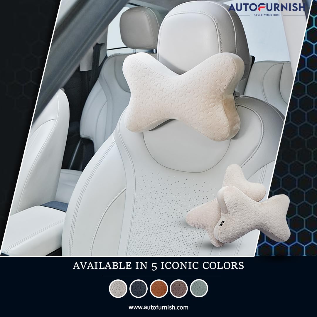 AutoFurnish Plush Car Neck Rest Pillow | Ultrasoft Memory Foam Pillow for Comfortable Car Rides | Superior Neck Support Cushion | Relieves Neck Pain & Improves Posture | Washable Velvet Cover | 4