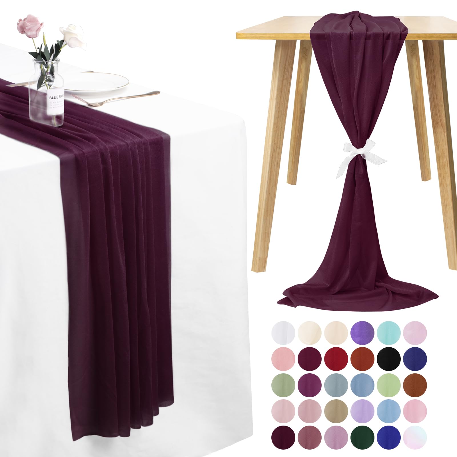 LEREATI 3 Pack Cheesecloth Table Runner Dark Burgundy Chiffon Table Runner 75cm x 300cm Gauze Sheer Table Runner Tulle Cheese Cloth Tablerunner for Party, Wedding, Christmas, Shower Decorations