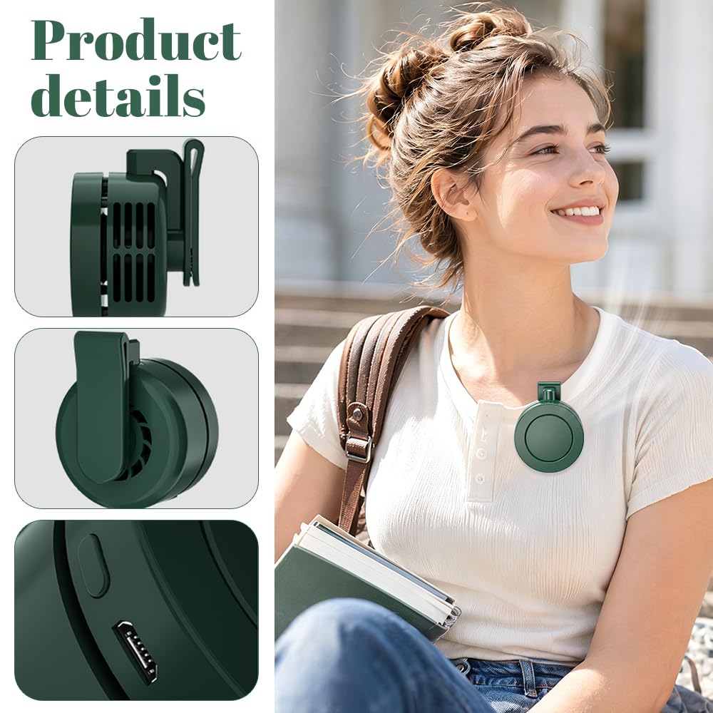 XEERUN Portable Silent Mini Bladeless Fan, Clip On Waist & Neck Fan, 3 Speeds, 360 ° Rotation Electric Fan, Rechargeable - Image 4