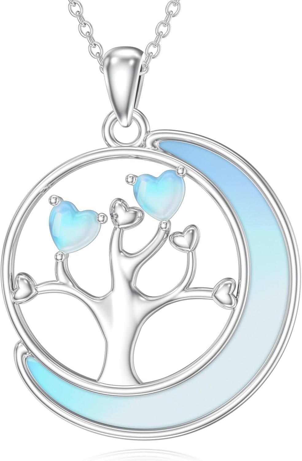 Sterling Silver Tree of Life Necklace Moonstone Women Pendant Vintage Moonstone Gemstone Necklace for Women Pendant Jewelry Valentine's Day Christmas Birthday Gift for Her