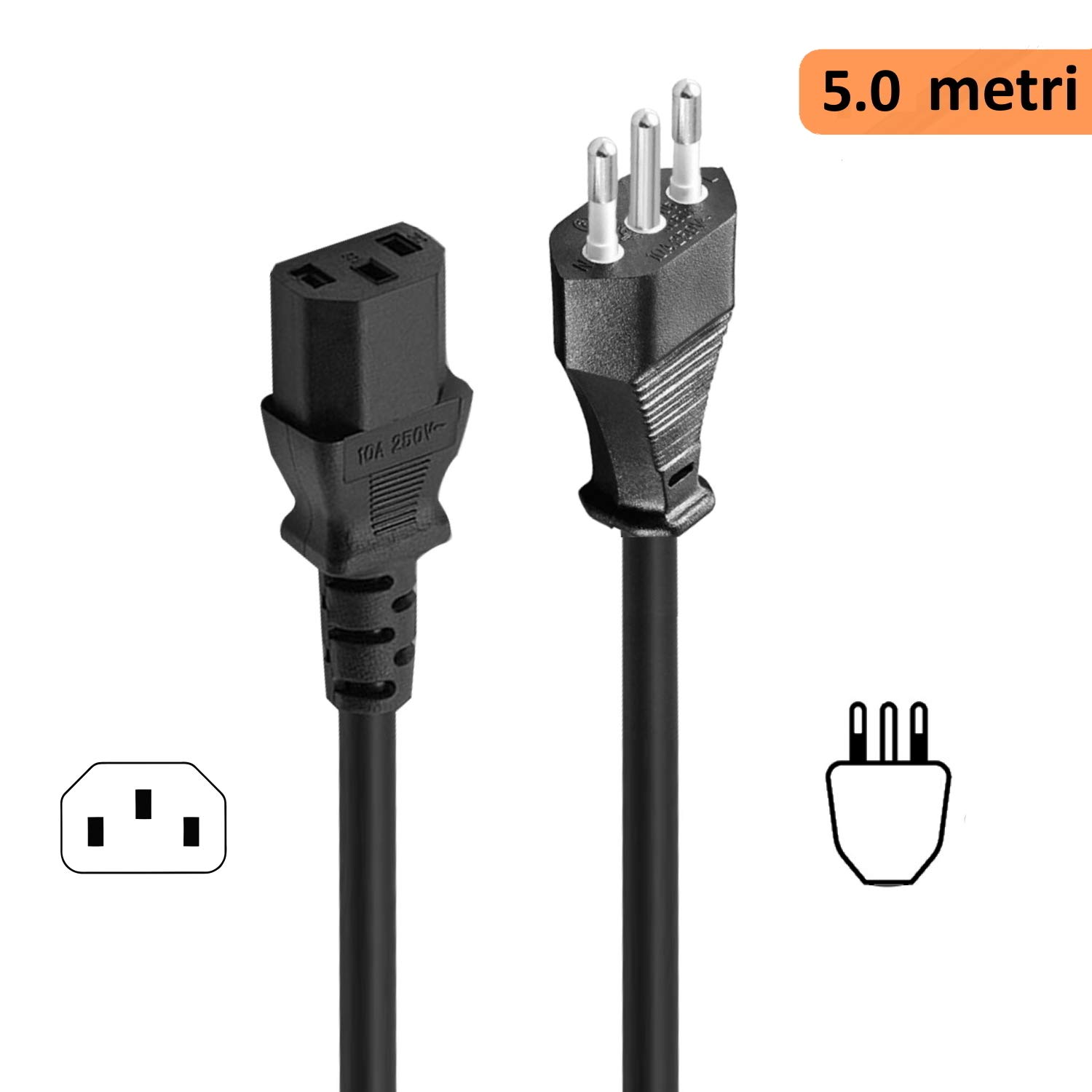 HAMA Cavo alimentazione spina Italiana/IEC 60320 C13 F (VDE), 1,5 metri, nero, 1 stella