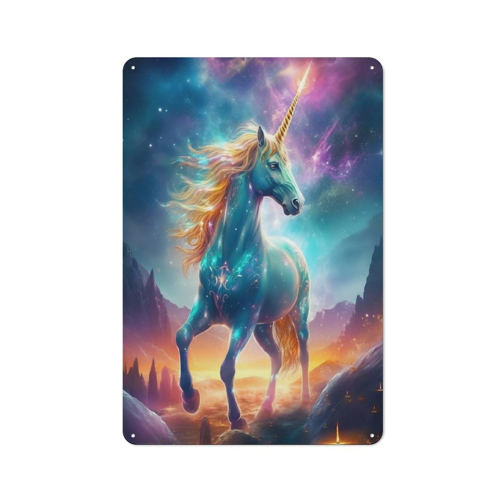 Junmoney Cosmic Fantasy Unicorn Printed Metal Sign, Easy To Hang Plaque For Home Bar, Pub Room Or Kitchen Wall, 30X20cm