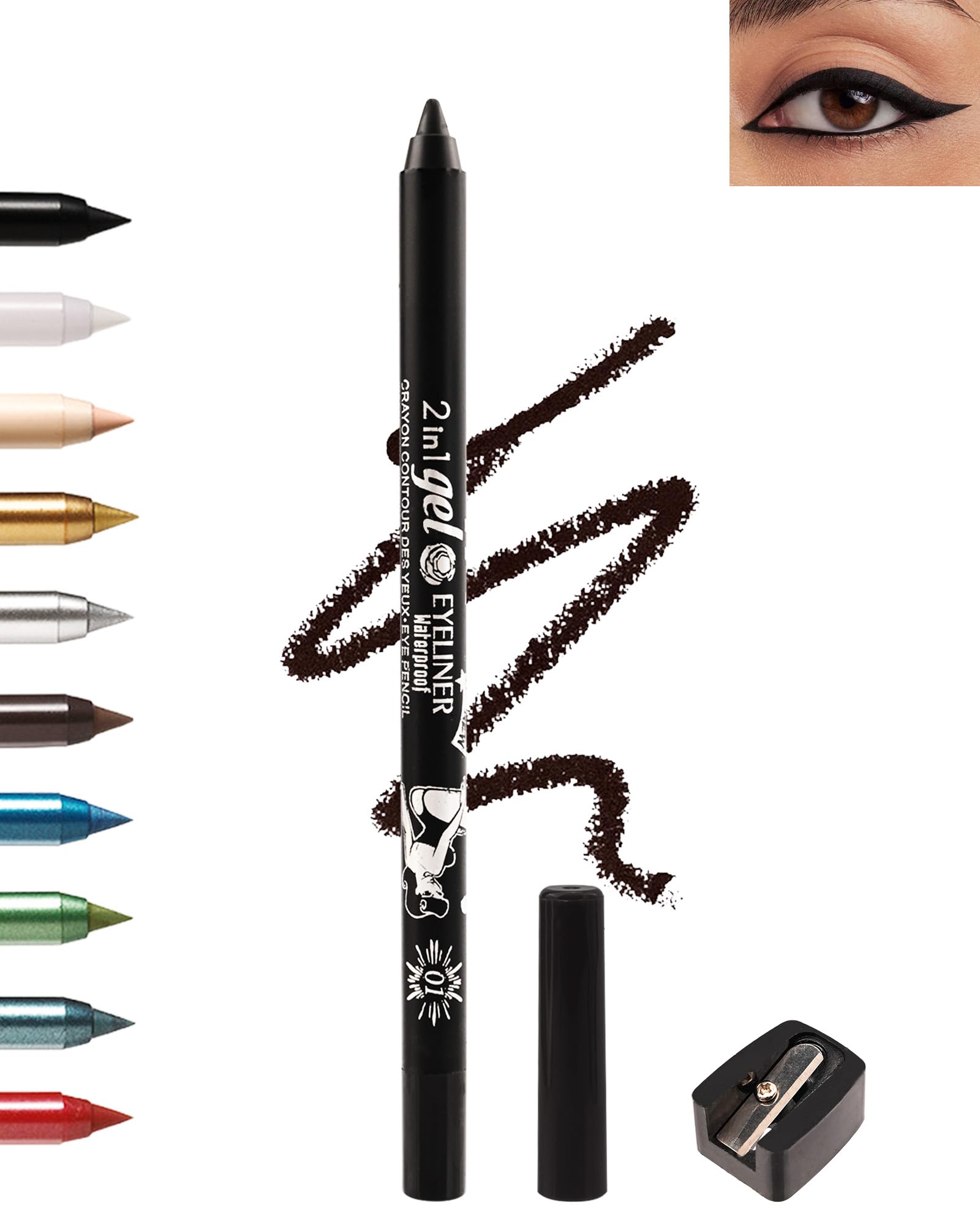 Waterline Gel Eyeliner Pencil, Black Waterproof Eye Liner Pencils for Women 1 Count (Pack of 1) 01 Black
