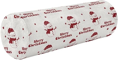 Almohada decorativa de muñecos de nieve rojos navideños navideños para el cuello, almohada redonda larga para cama, cojín circular para cama
