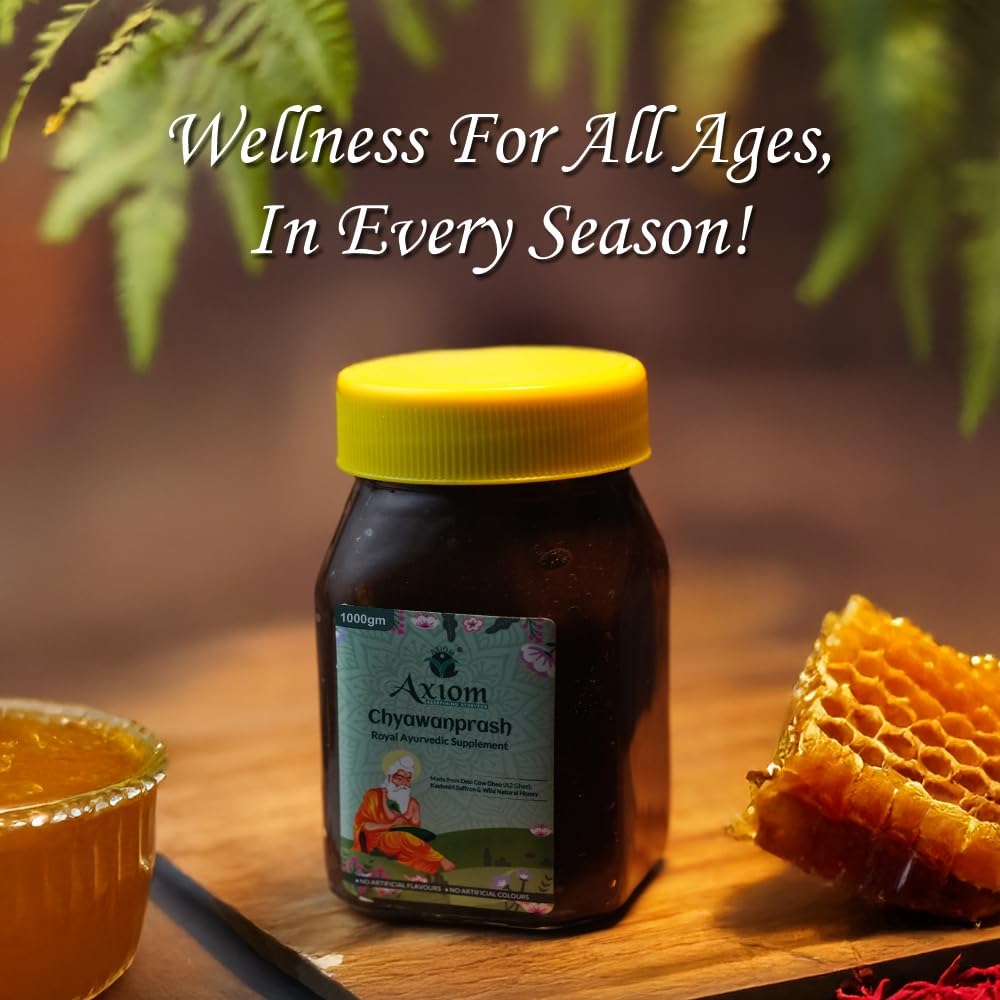 Axiom Royal Ayurvedic Chyawanprash - 1Kg | Enriched with Desi Ghee (A2 Ghee), Kashmiri Saffron with 40+ Ayurvedic Herbs | For all Seasons & Age Groups | Helps Build Strength & Stamina Health 4