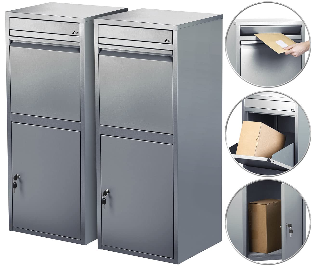AGT Paketbriefkasten XXL 2er-Set Stand-Paketbriefkasten mit Rückholsperre Stahlblech