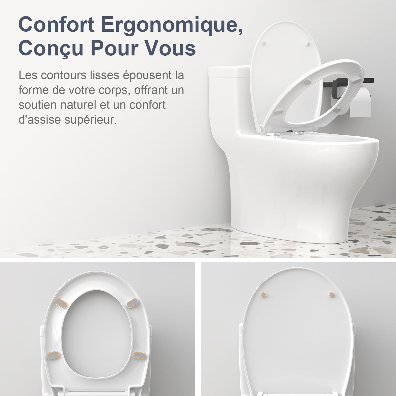 SURFOU Abattant WC Lunette Cuvettes, Cuvette Toilette Avec Frein De Chute Declipsable, Lunettes Toilettes Couvercle Blanche, Abbatants Battant Universel Abbatant Toilettes Blanc Abattants Toilet
