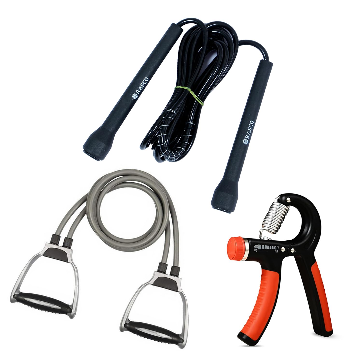 Combo of LatinX Hand Grip Strengthener with Resistance Band & Skipping Rope for Men & Women - Hand Exercise, Chest and Body Workout Equipments for Home. (Multicolor 02) (B0D6G8DZ9H) Amazon Price History, Amazon Price Tracker