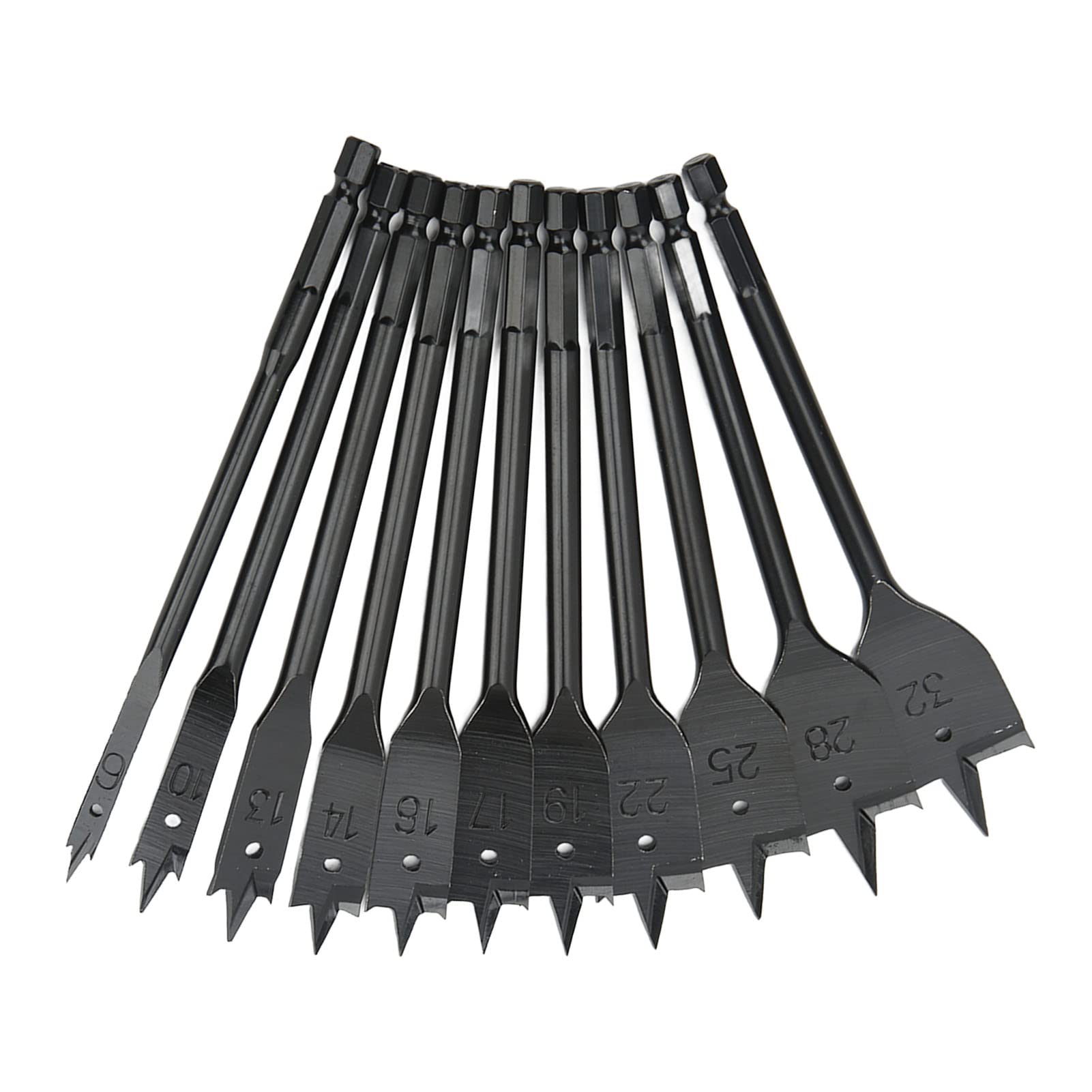 High Carbon Steel Hex Shank Hex Shank Flat Drill Bits, Hard Professional Series Spade Bit Flat Drill Bits - Professional Black Spade Bits for Precise Wood Drilling - 11Pcs for AC