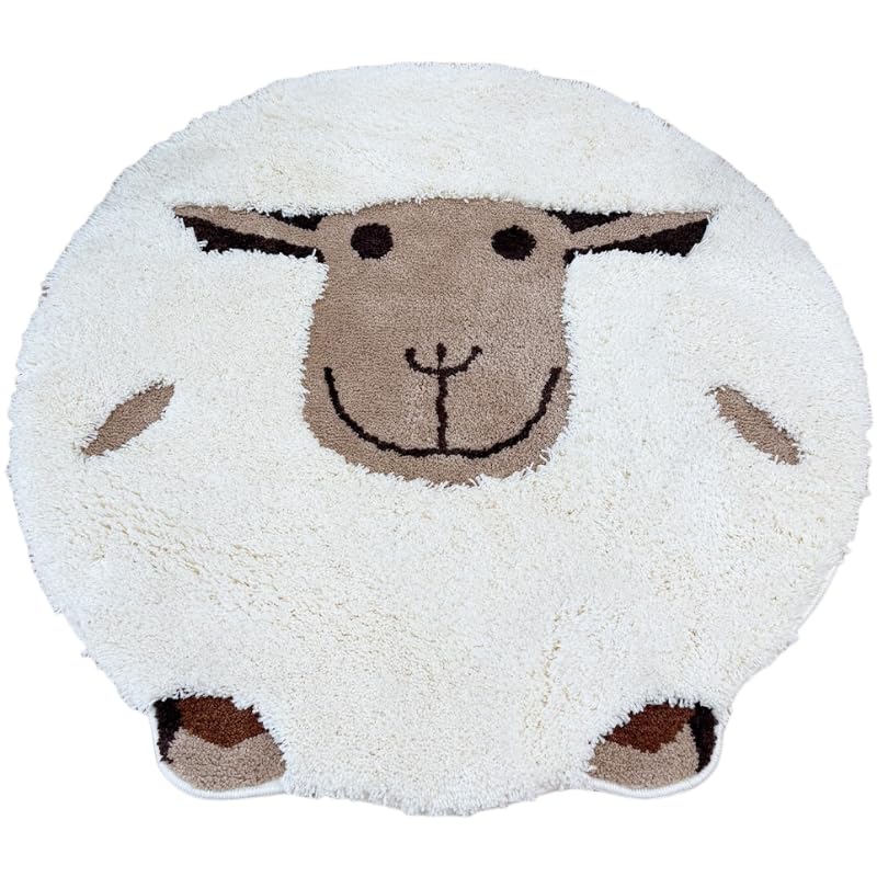 LAKEA Cute Sheep Shaped Tufted Rug for Bedroom, Soft Plush Cartoon Animal Nursery Mat, Non-Slip Carpet, Cozy Bedroom Floor Decor (39.4 X 39.4 inch)