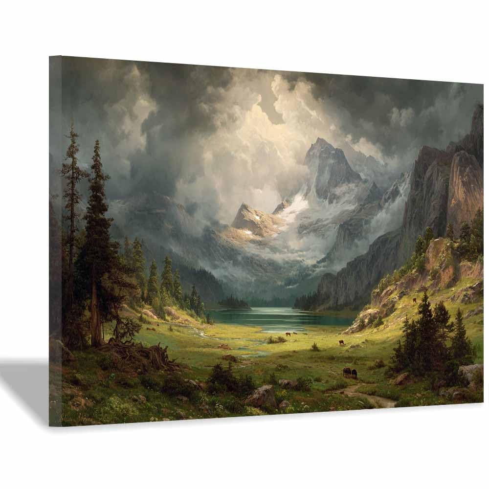 HUYEEI Landscape Wall Art Mountains and Lakes Views Modern Canvas Print On Artwork, Suitable for living room, bedroom, for Kids Room Decoretc.(green)-60x80cm Framed