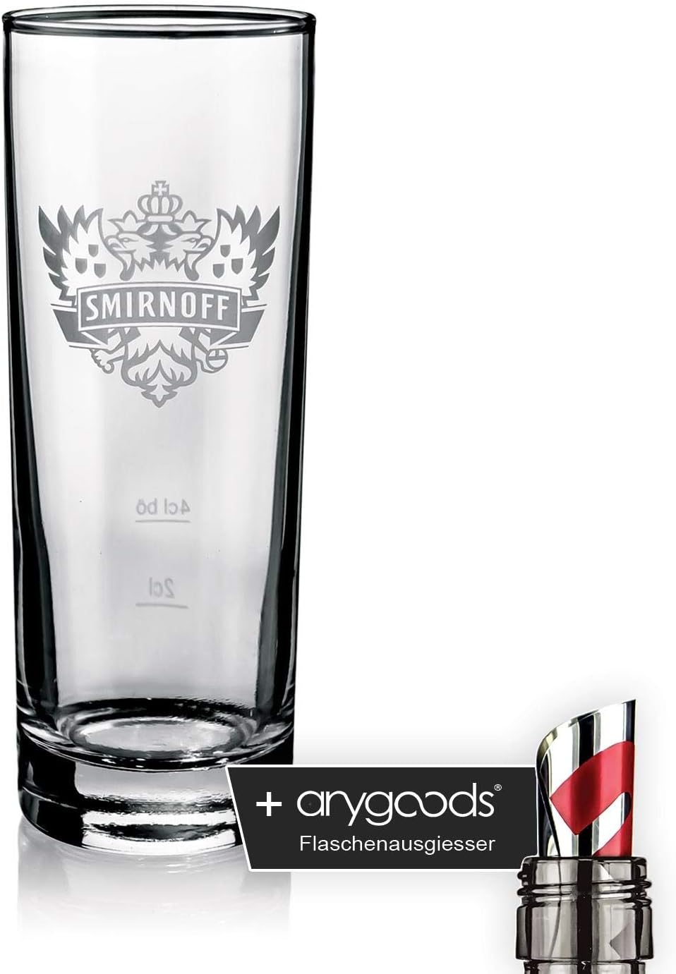 Smirnoff Glass Glasses Long Drink Frosted Logo 0.2 L Gastro Bar Decoration + Anygoods Bottle Pourer