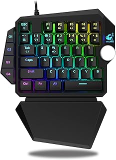 FELiCON K5 Single-Handed Mechanical Gaming Keyboard RGB Backlit 39 Keys Wired Usb Ergonomic One-hand Gamer Keyboard with Multimedia Knob, Detachable Wrist Rest for Laptop/Computer/Xbox/PS4-Blue Switch