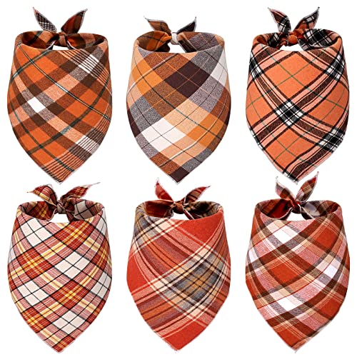 Whaline 6Pack Fall Dog Bandana Washable Reversible Triangle Bibs Pet Scarves Autumn Thanksgiving Red Orange Pet Bandana Plaid Painting Kerchief Accessories for Small Large Puppy Dogs Cats Gifts