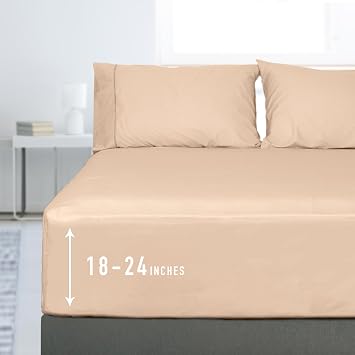 Sunflower Queen Fitted Sheet Extra Deep, 100% Cotton Sateen, Light Khaki