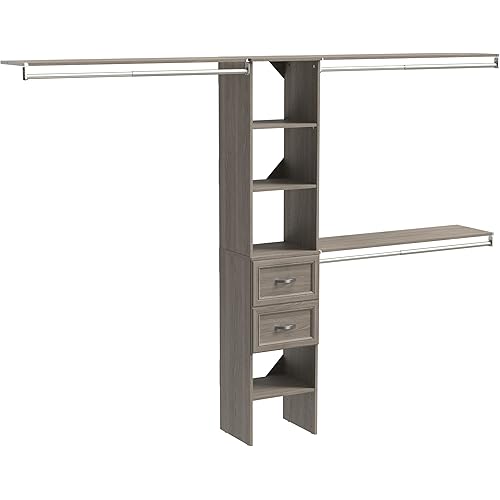 ClosetMaid SuiteSymphony Wood Closet Organizer Kit with Tower, 3 Hang Rods, Top Shelves, 2 Drawers, Adjustable, Fits Spaces 5-9 ft. Wide, Graphite Grey