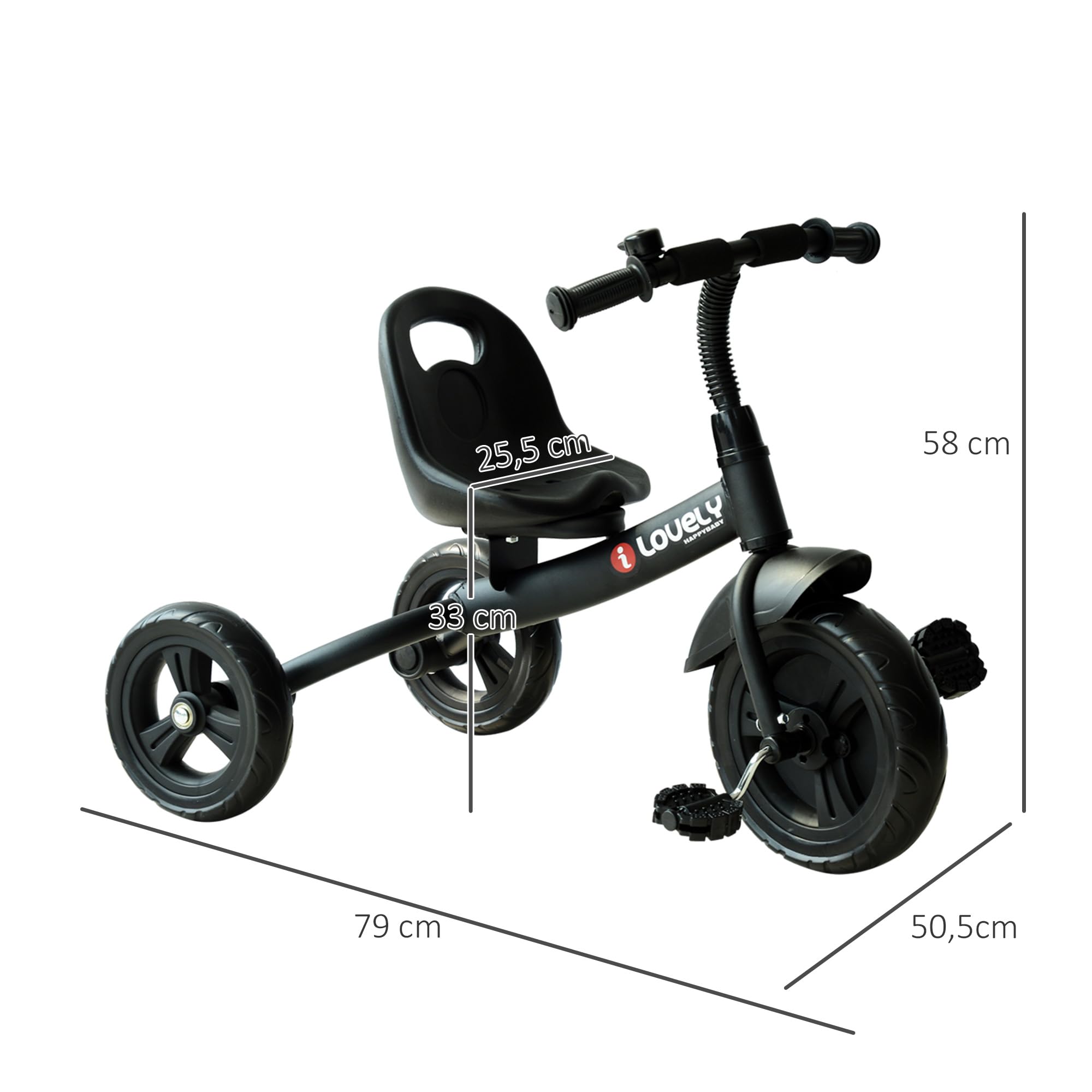 HOMCOM Tricycle Enfants Multi-équipé Garde-Boue Sonnette pédales antidérapantes siège réglable 2 Positions avec Dossier