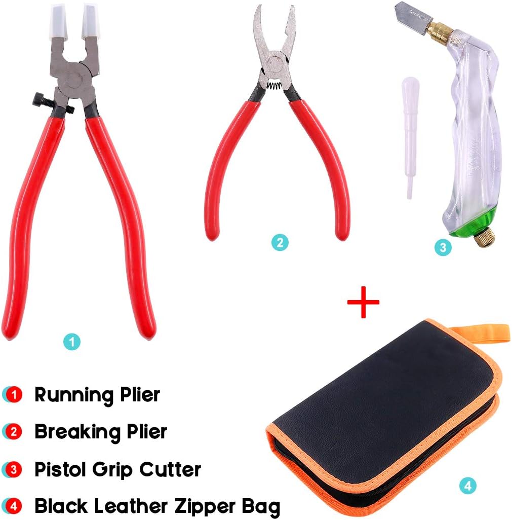 Hilitchi 3-Pcs Premium Glass Running Breaking Pliers and Pistol Grip Cutter Set Glass Tool for Stained Glass, Mosaics and Fusing Work