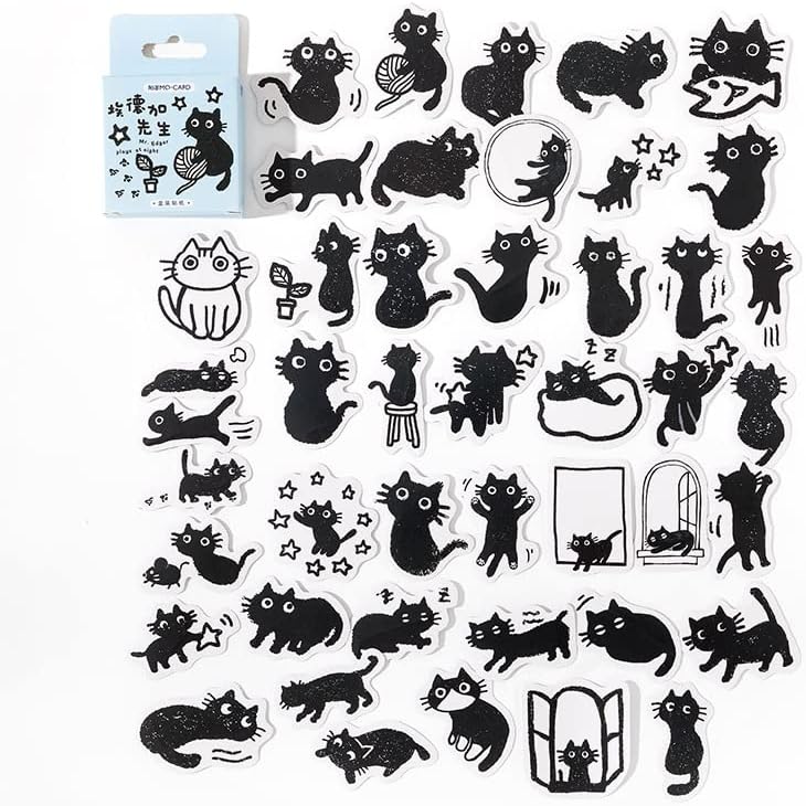 50pcs Cute Black Cat Kitten Stickers - Waterproof Vinyl Decals for Laptop, Skateboard, Luggage | Adorable Animal Stickers for Teens, Adults | Perfect for Water Bottles, Office, Motorcycle - Image 6