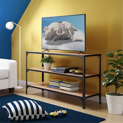 Miniatura 2 de Serta Overland - Estantería multimedia de 3 niveles, consola y soporte de TV, centro de entretenimiento de madera rústica y marco de metal negro,