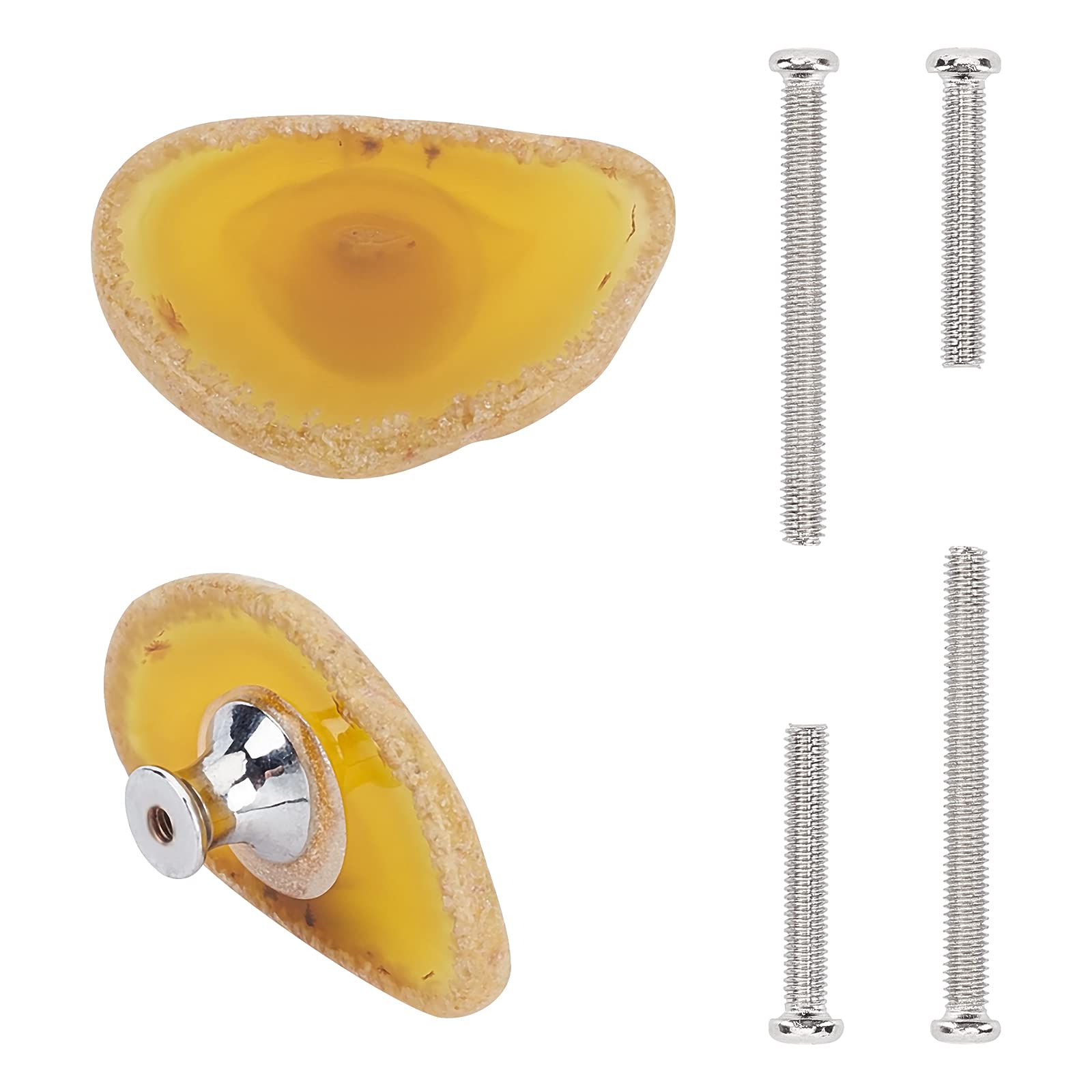GORGECRAFT Agate Knob Handmade Dresser Knobs Drawer Pulls Stone Slices Cabinet Knobs Vintage Decorative Handles with Golden Edges Mounting Screws for Cupboard Kitchen Wardrobe Furniture (Orange)