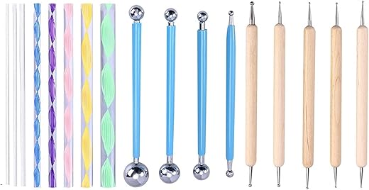 AmigozZ (17pcs Complete Dot Mandala Set) Nail Art Dotting Marbleizing Tool Pen for Nail Decoration Stamping and Dotting Rods Acrylic Twist Sticks Wax Pencil Manicure Nail Art Tool