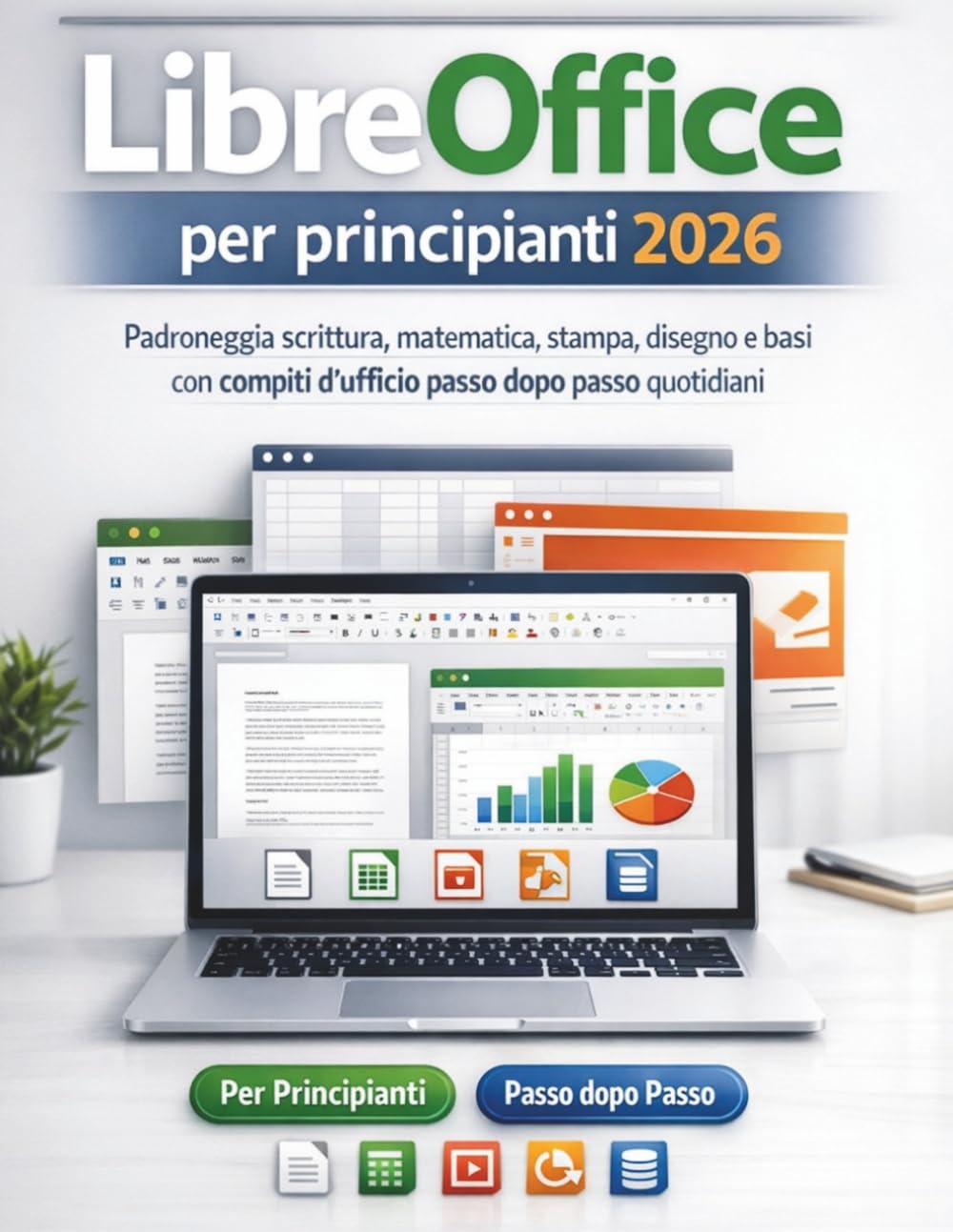 LibreOffice per principianti 2026: Padroneggia scrittura, matematica, stampa, disegno e basi con compiti d'ufficio passo dopo passo quotidiani