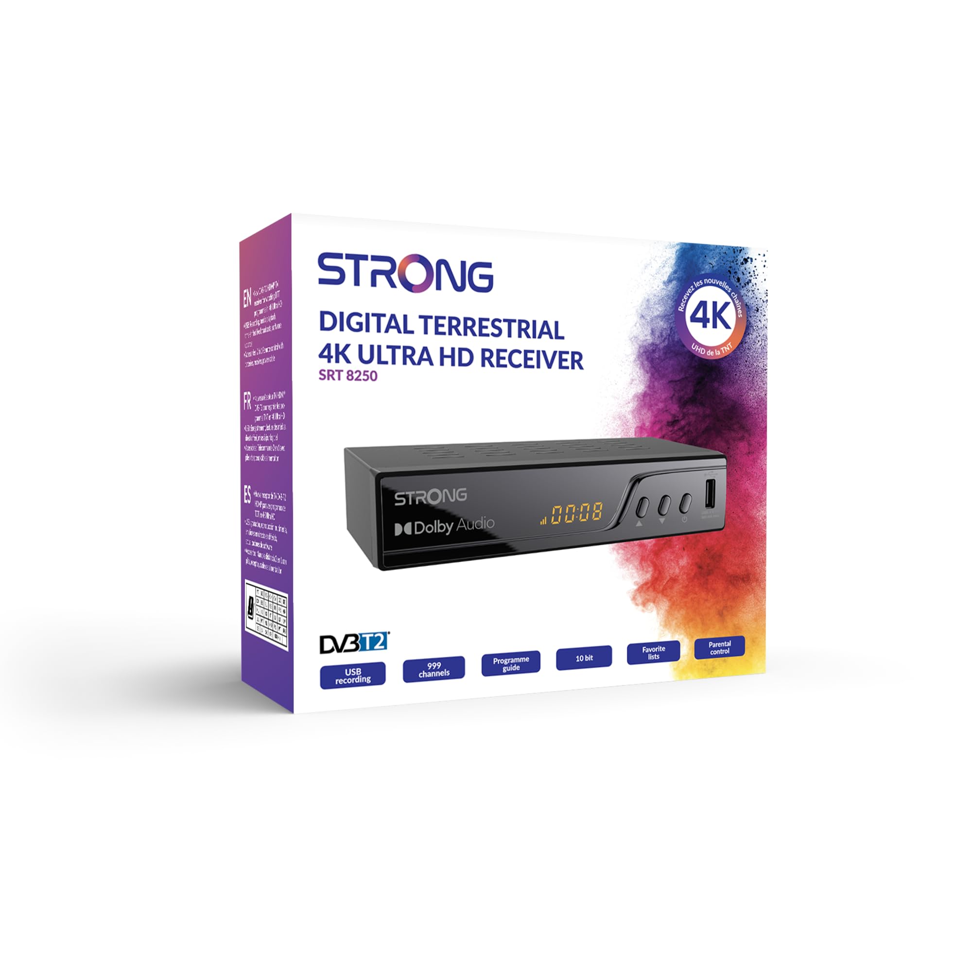 STRONG Dekoder TNT UHD 4K|DVB-T2|Kompatybilny z HEVC265|Odbiornik/Tuner TV Rejestrator USB|DOLBY Digital Plus|HDMI|SCART